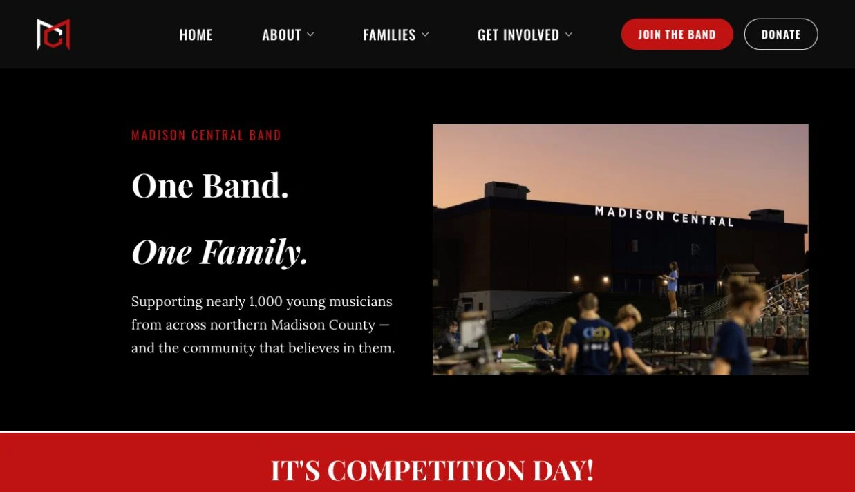 Madison Central Band homepage with program, family, and community resources